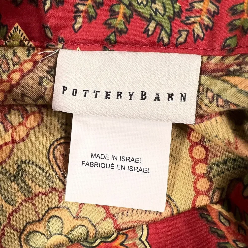 POTTERY BARN Sienna Standard Pillow Shams Red Green Paisley Cotton Pair 2010